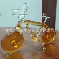 河北華企自行車酒瓶高硼硅玻璃藝術(shù)酒器吹制龍鳳酒瓶鉆石醒酒器定制玻璃瓶